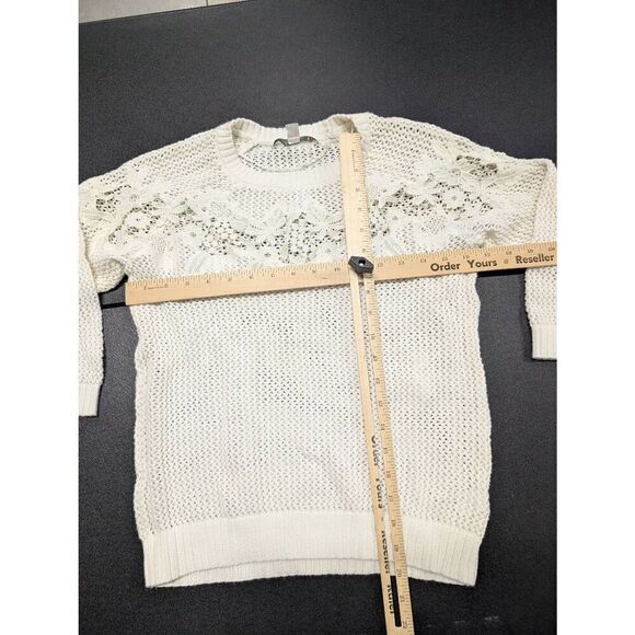 LC Lauren Conrad LACE PIECED OPEN STITCH SWEATER, Floral Lace Inset Ivory Women' - Picture 4 of 4